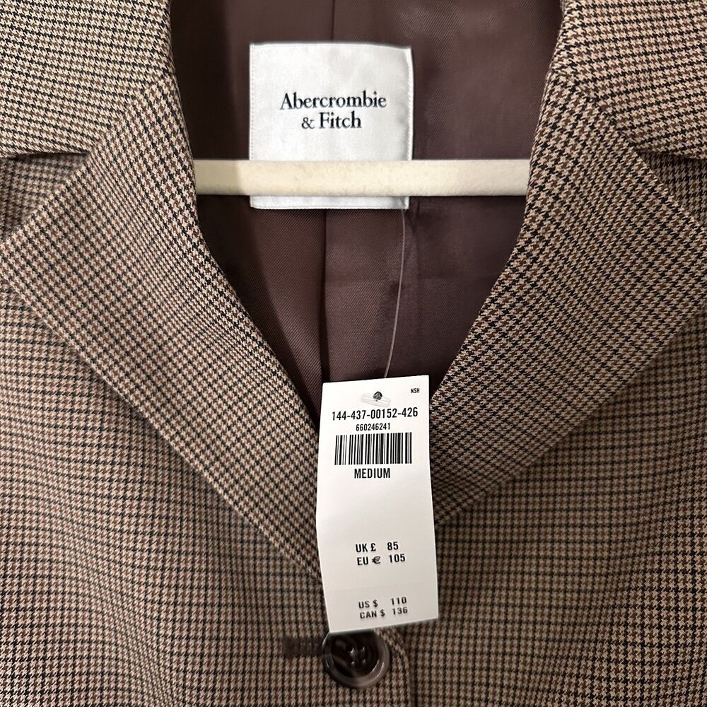 Abercrombie & Fitch Short Menswear Blazer in Brown Plaid NWT - Picture 13 of 13